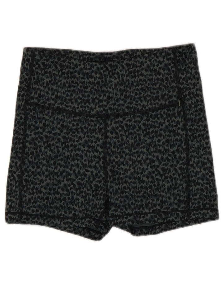 Shorts esportivos femininos Athleta UK 8 poliéster estampado animal cinza pequeno