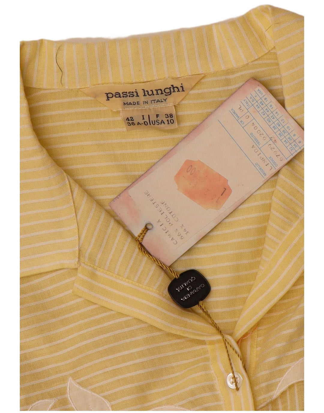 Blusa feminina vintage US 10 poliéster listrado amarelo grande