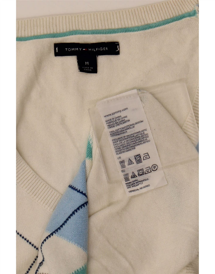 Suéter feminino TOMMY HILFIGER com decote em V UK 14 Médio Off White