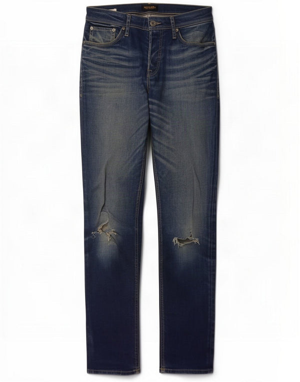 Jack & Jones Mens Distressed Slim Jeans W31 L34 Azul Algodão