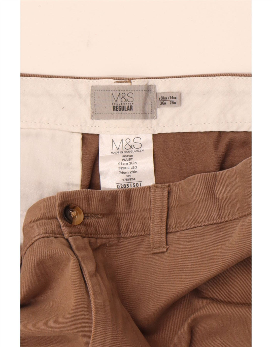 Calça Chino Masculina Marks & Spencer Regular Fit W36 L29 Algodão Marrom