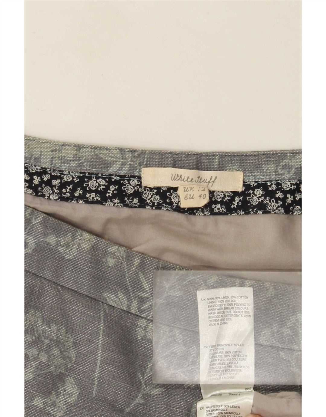 Saia Midi Feminina White Stuff Reino Unido 12 Médio W32 Linho Floral Cinza