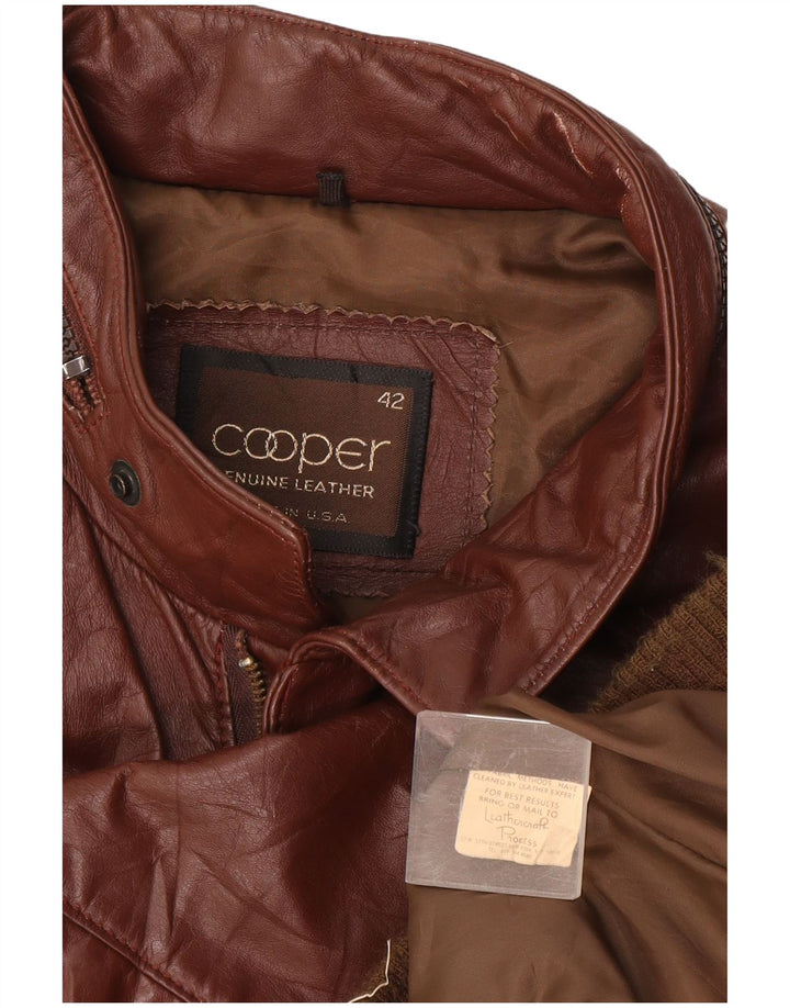 Jaqueta masculina de couro com capuz Cooper UK 42 XL couro marrom