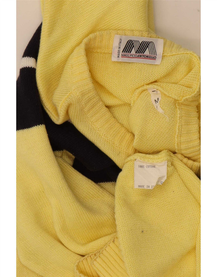 Suéter vintage masculino com gola com botão e algodão colorblock amarelo médio