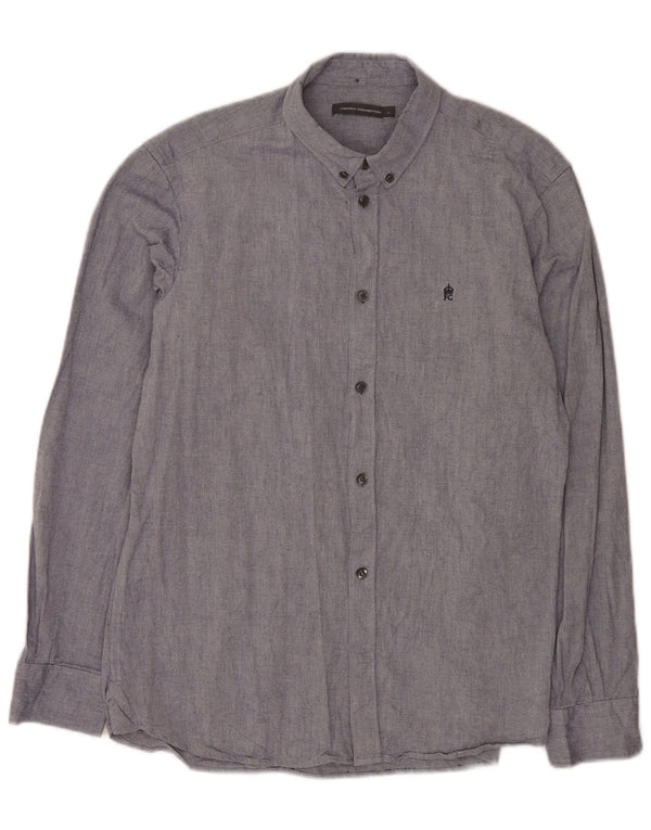 Camisa masculina French Connection grande algodão azul