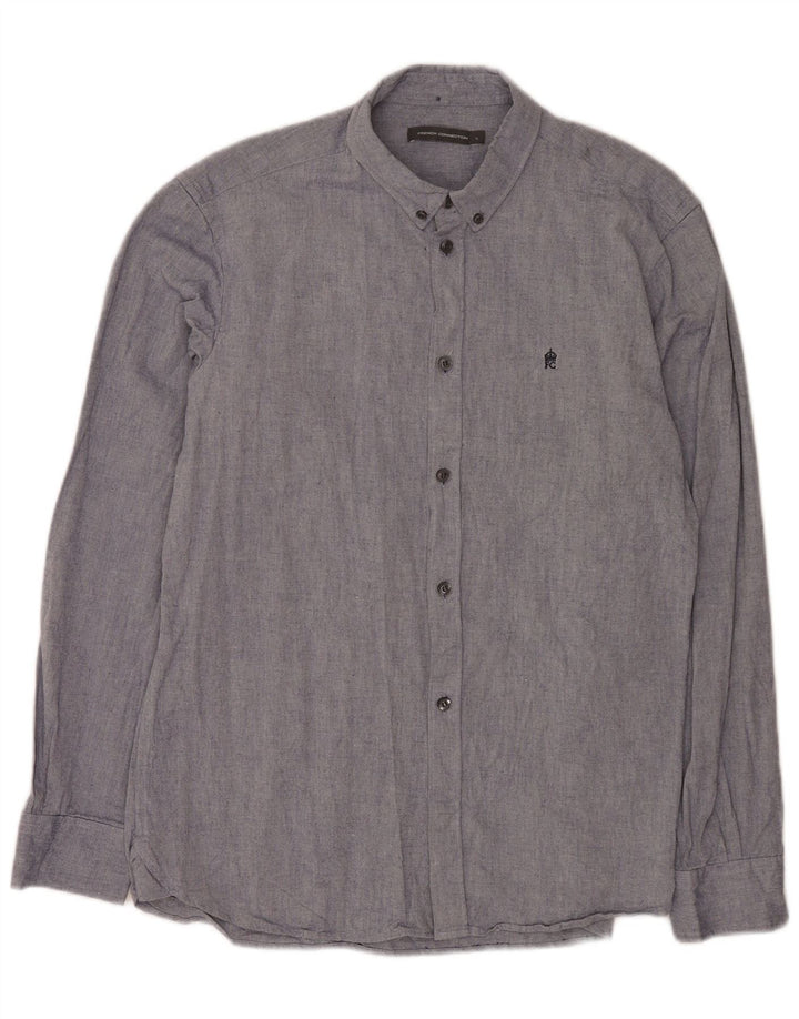 Camisa masculina French Connection grande algodão azul