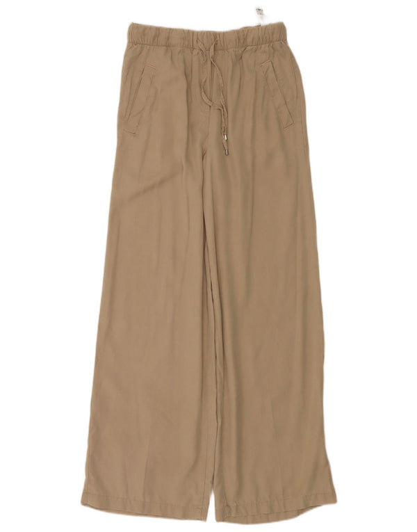 Zara Womens High Waist Wide Leg Trousers XS W24 L30 Beige Lyocell