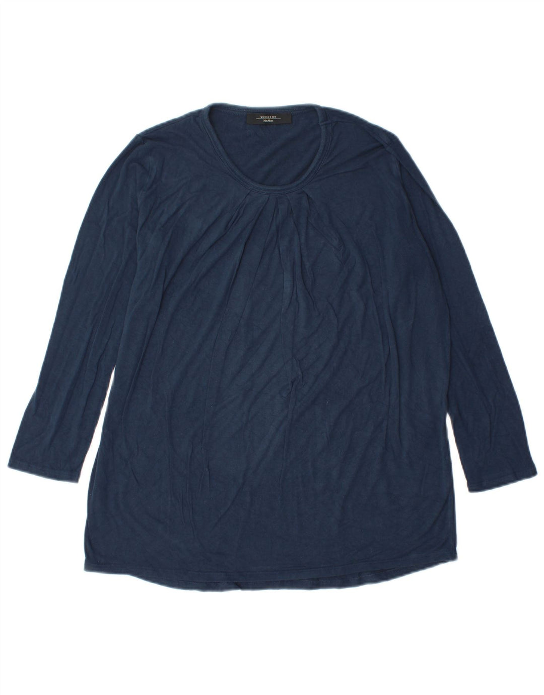 Top de fim de semana feminino Max Mara manga comprida Reino Unido 14 viscose azul marinho médio