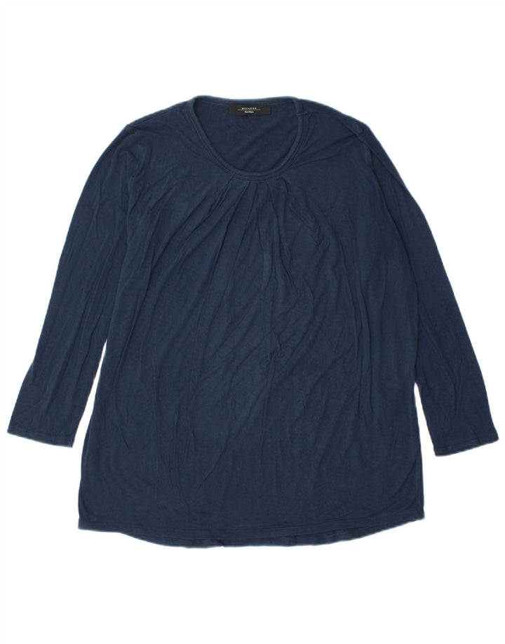 Top de fim de semana feminino Max Mara manga comprida Reino Unido 14 viscose azul marinho médio