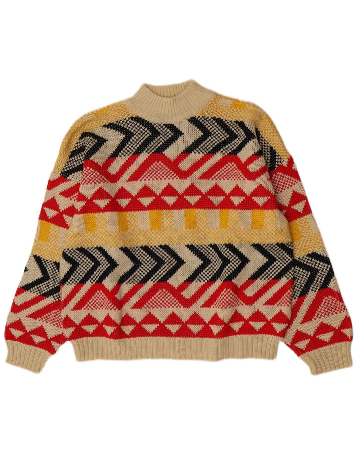 Suéter feminino vintage com gola tartaruga Reino Unido 16 grande multicolorido