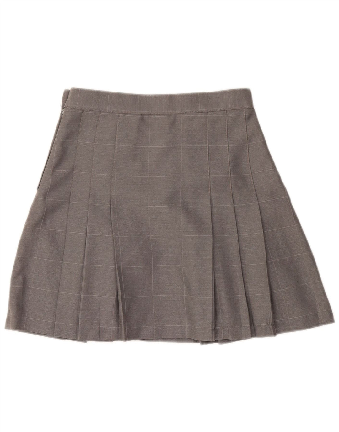 Mini saia plissada feminina vintage IT 42 médio W28 lã xadrez cinza