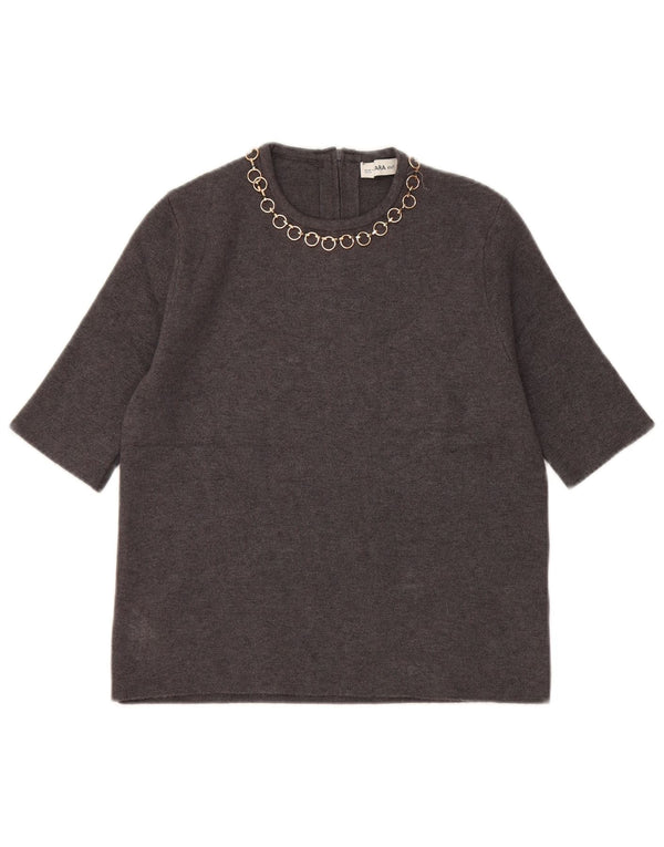 Blusa feminina Zara Top UK 10 pequena viscose cinza