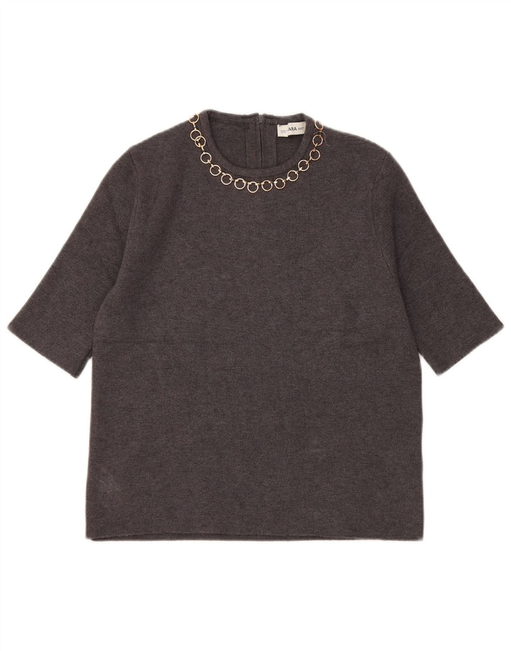 Blusa feminina Zara Top UK 10 pequena viscose cinza