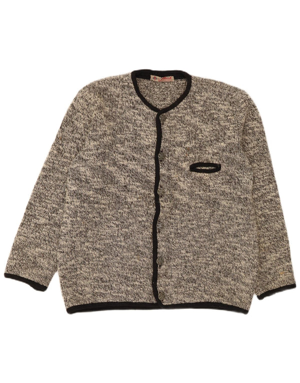 Suéter cardigã feminino vintage Reino Unido 16 grande cinza manchado