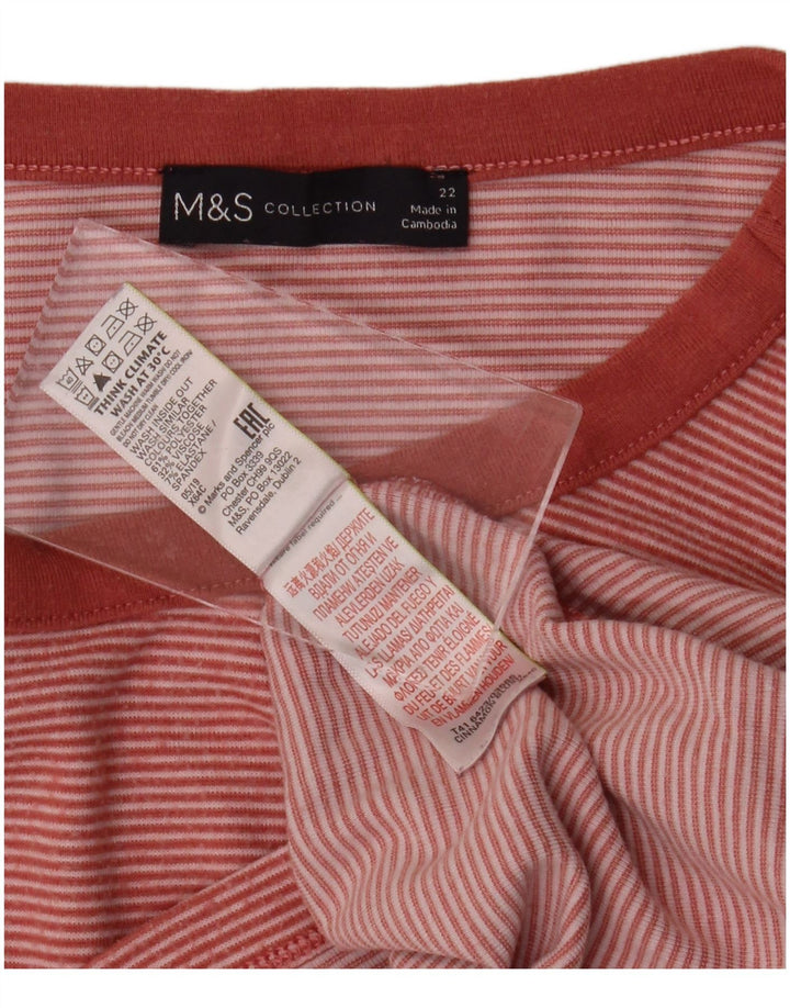 MARKS & SPENCER Womens Top 3/4 Sleeve UK 22 3XL  Pink Pinstripe Polyester