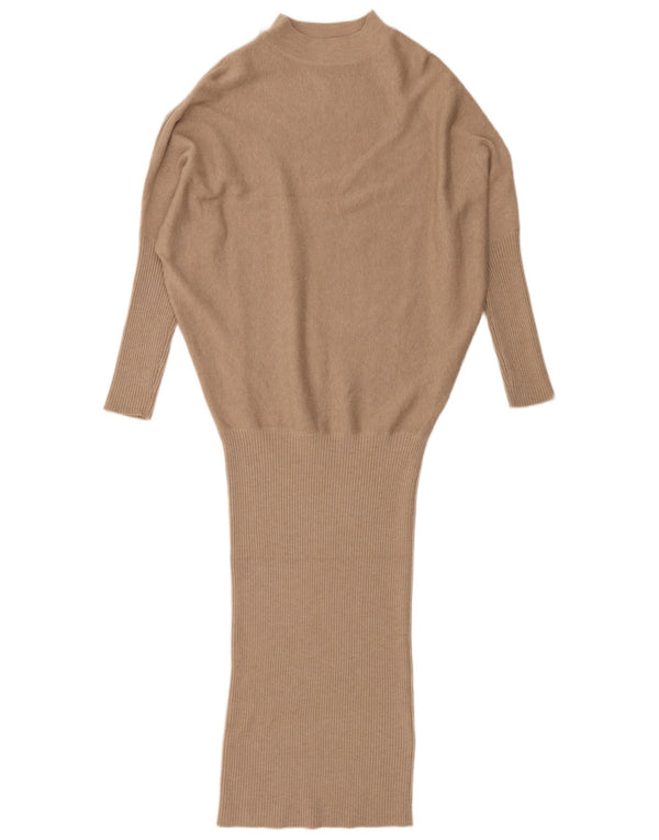 Vestido feminino MINT VELVET de malha grande com cintura baixa Reino Unido 10 pequeno bege moderno