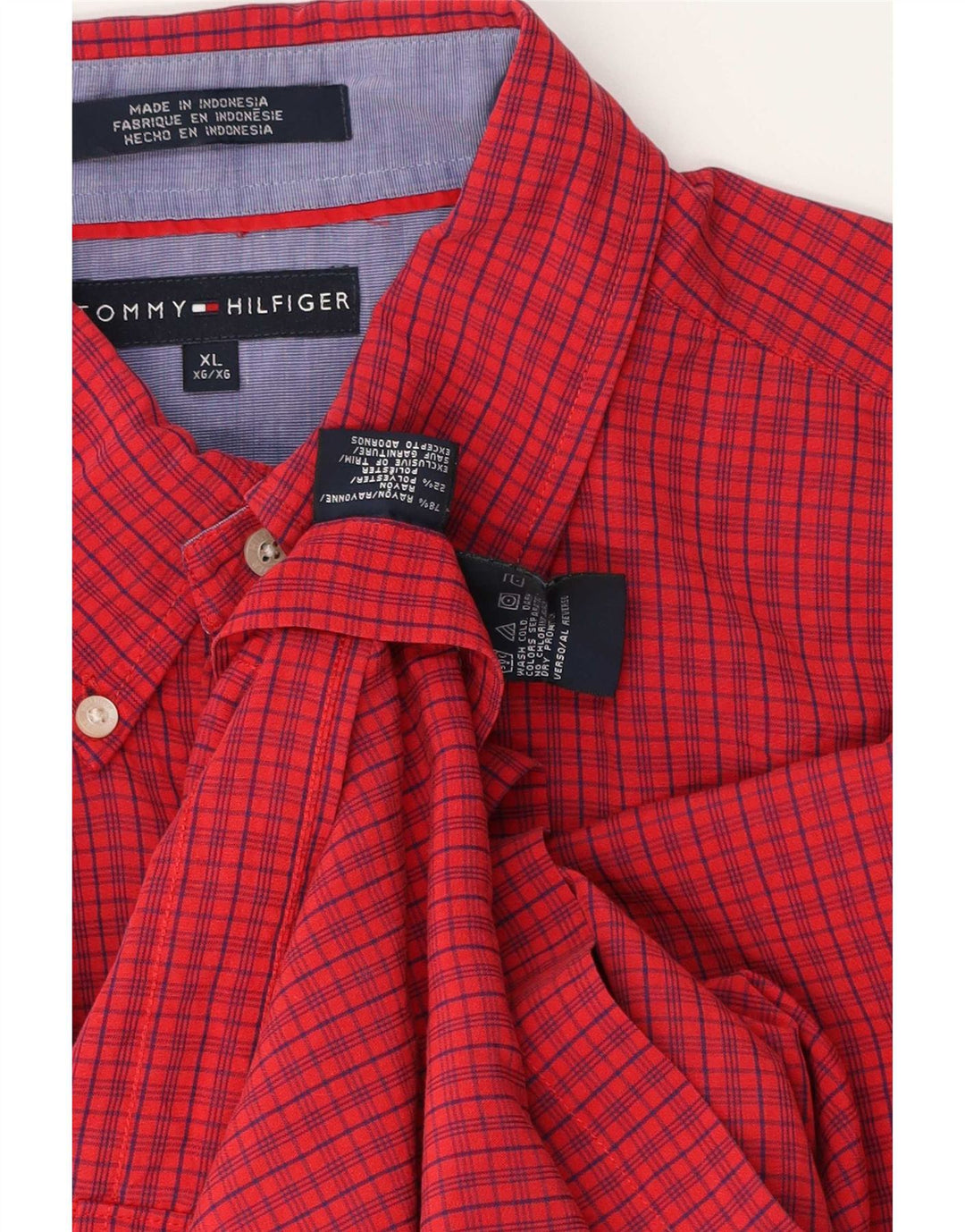 Camisa masculina de manga curta Tommy Hilfiger XL vermelha Gingham Rayon