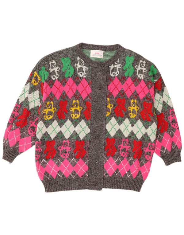 Suéter cardigã feminino vintage IT 50/52 XL multicolorido Argyle/Diamante
