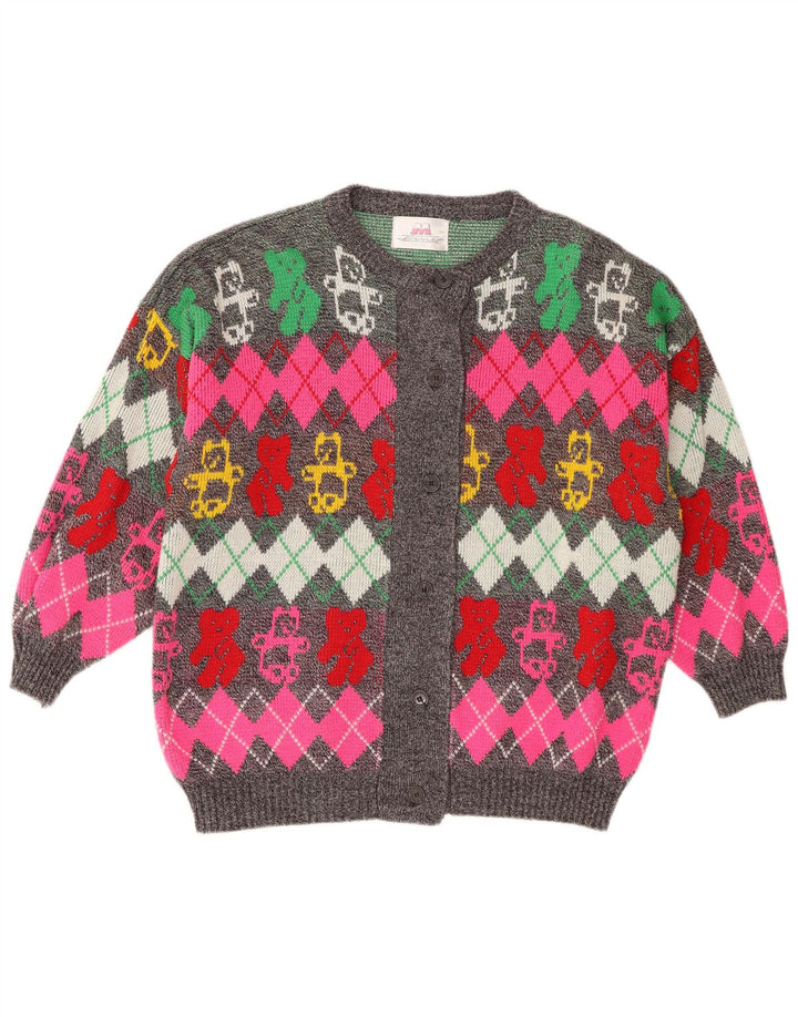 Suéter cardigã feminino vintage IT 50/52 XL multicolorido Argyle/Diamante