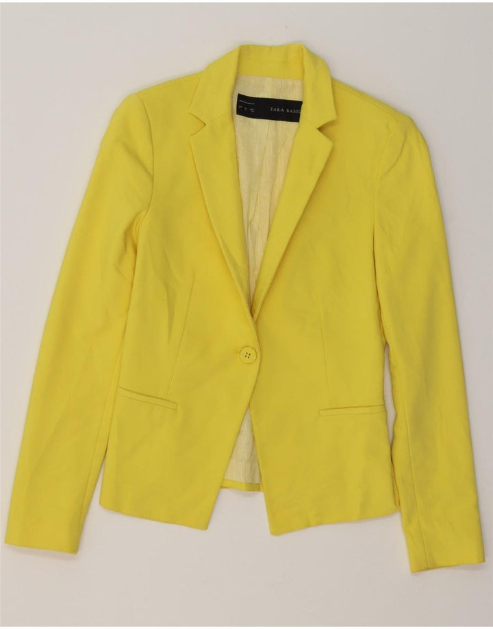 Jaqueta blazer feminina ZARA com 1 botão UK 10 poliéster amarelo pequeno