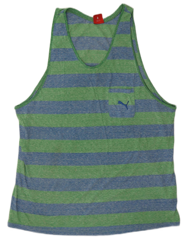 Puma Mens Vest Top XL Verde Listrado Algodão