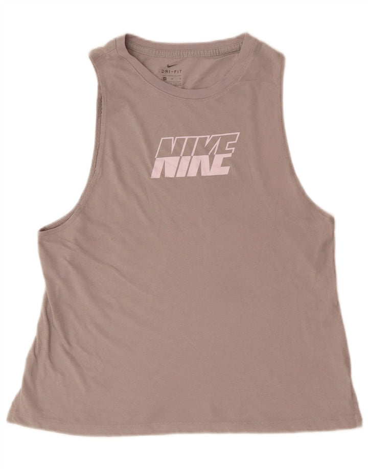 NIKE Womens Dri Fit Graphic Vest Top UK 14 Médio Cinza Algodão