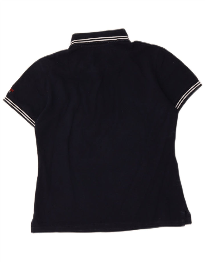 Camisa polo feminina Murphy & Nye Reino Unido 10 pequena algodão azul marinho