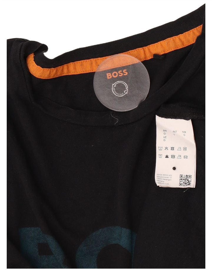 Camiseta gráfica masculina Hugo Boss grande algodão preto