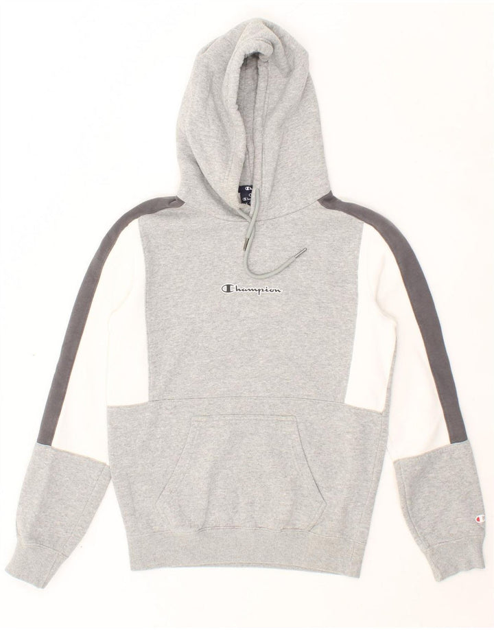 CHAMPION Mens Graphic Hoodie Jumper XS Grey Colourblock Cotton Vintage Champion and Second-Hand Champion from Messina Hembry 