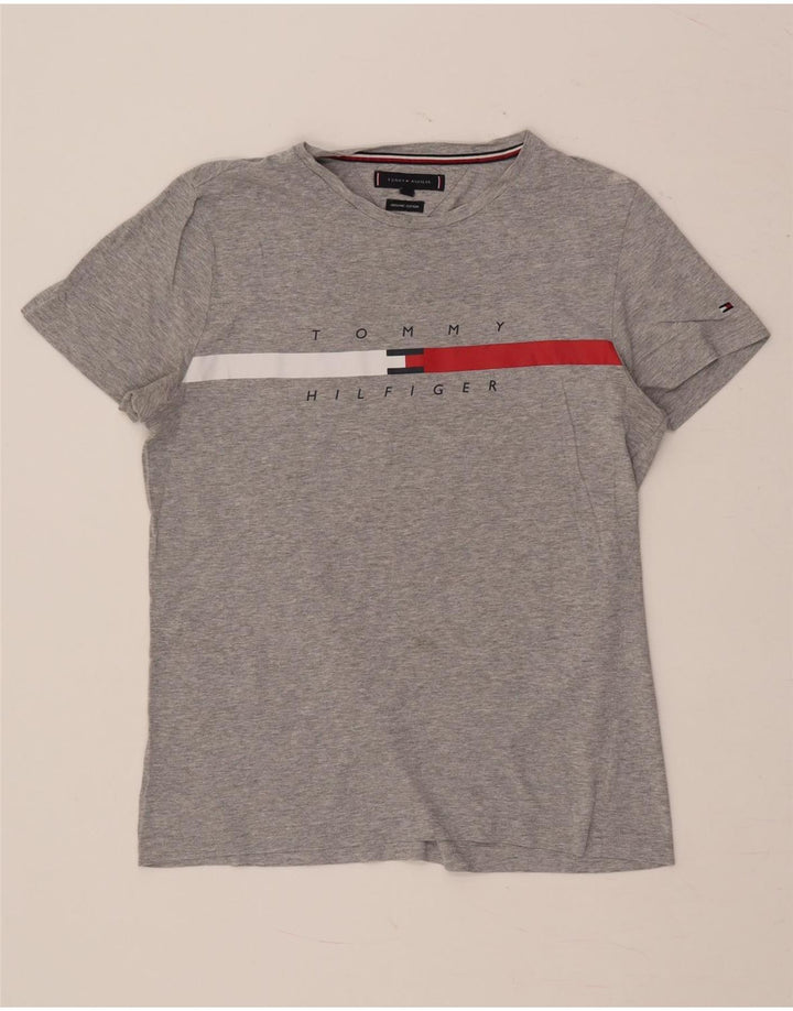 Camiseta masculina Tommy Hilfiger com estampa gráfica pequena de algodão cinza