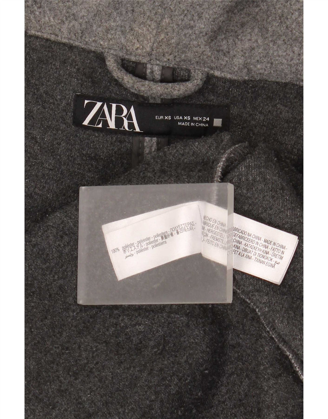 Sobretudo oversized com capuz feminino Zara UK 6 XS cinza poliéster