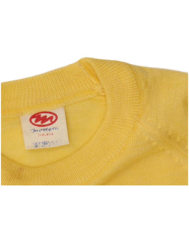 Suéter feminino VINTAGE com gola redonda Reino Unido 16 grande amarelo
