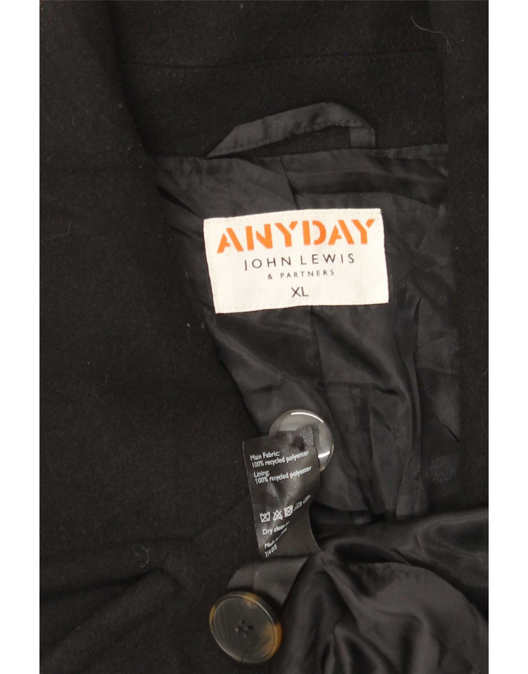 Casaco feminino John Lewis com peito duplo grande UK 18 XL poliéster preto