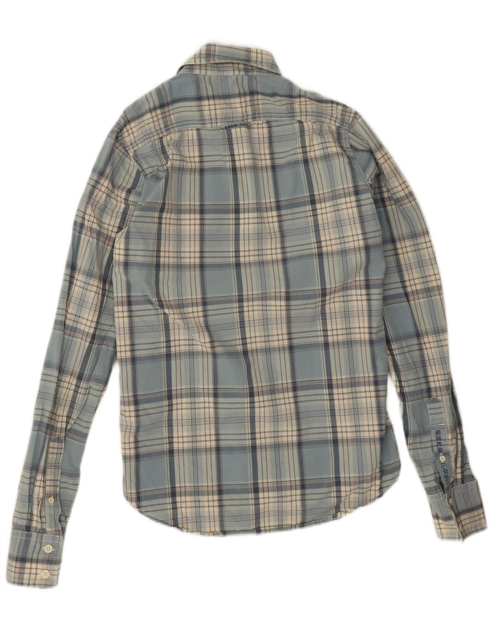 Camisa masculina Superdry algodão xadrez azul médio