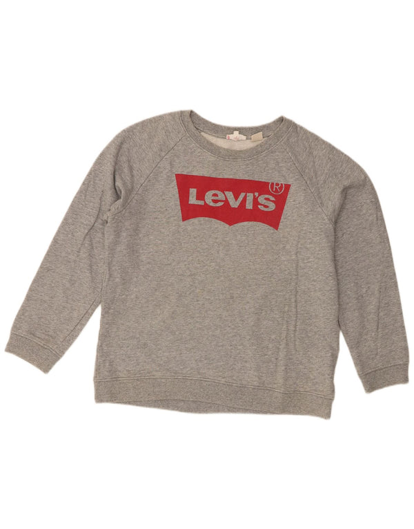 Moletom gráfico feminino Levi's Jumper UK 14 algodão manchado cinza médio