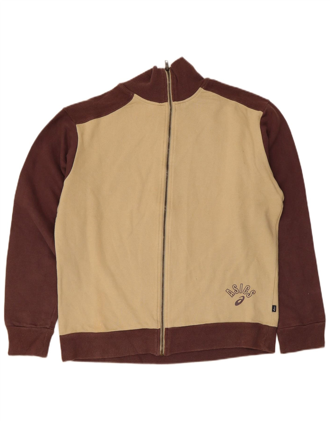 Asics Mens Tracksuit Top Jacket Medium Beige Colourblock Algodão