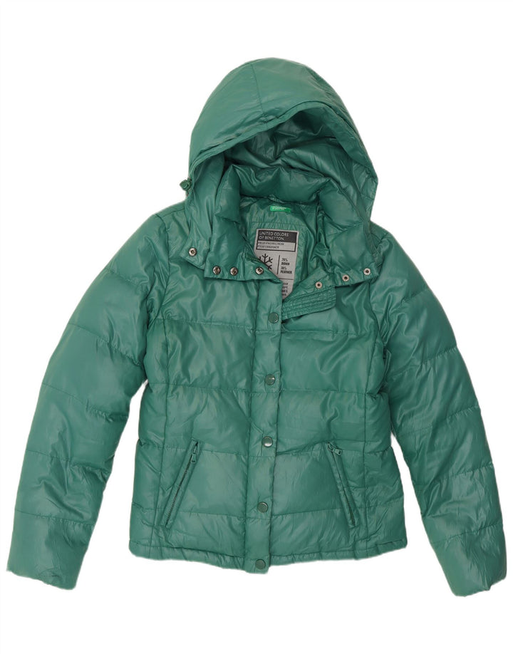 Jaqueta acolchoada com capuz feminino Benetton IT 44 poliéster verde médio