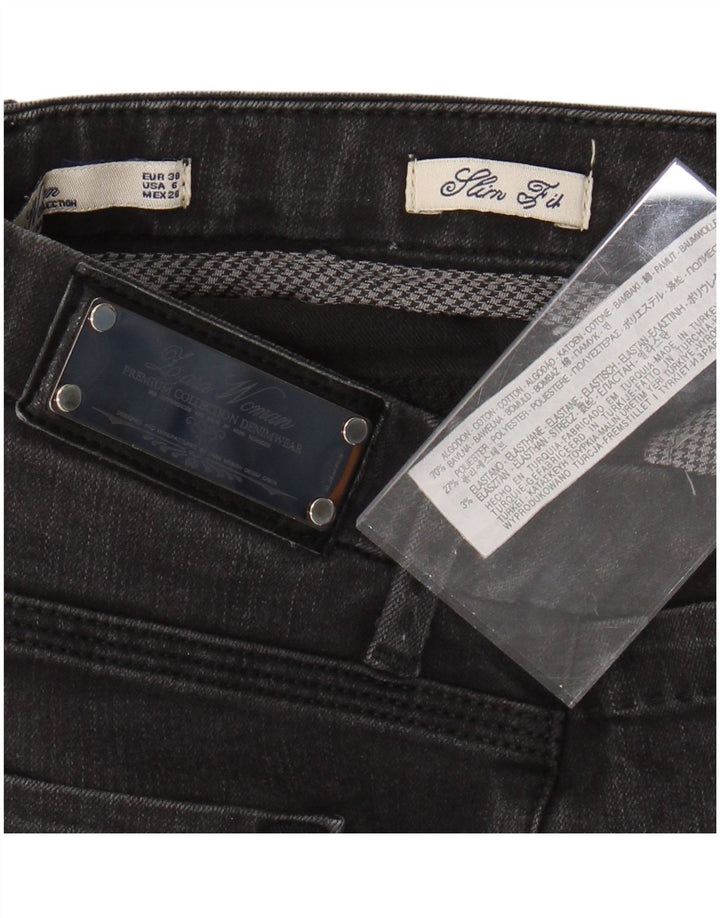 ZARA Womens Crop Slim Jeans EU 38 Pequeno W28 L26 Algodão Preto