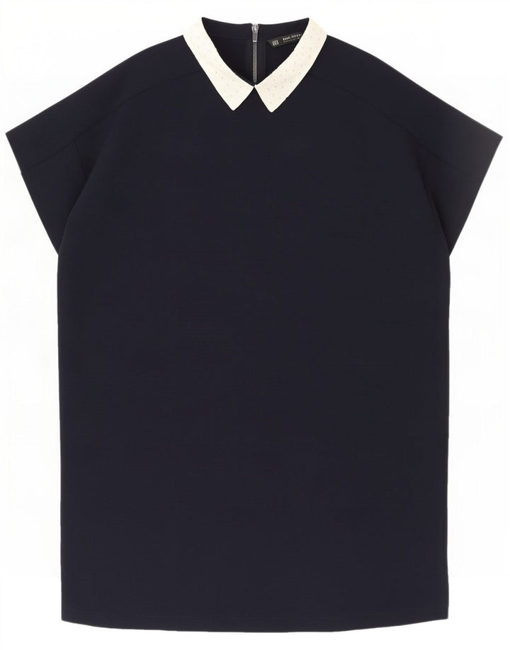 Zara Vestido feminino Shift UK 18 XL Poliéster azul marinho