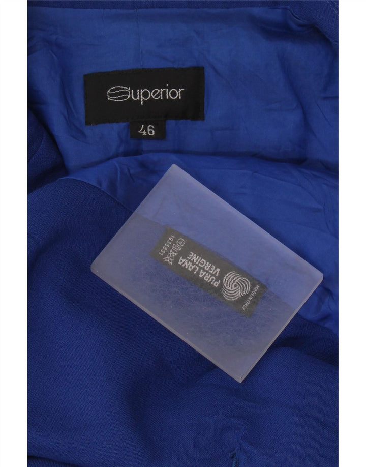 Jaqueta blazer feminina superior de manga 3/4 IT 46 grande lã virgem azul
