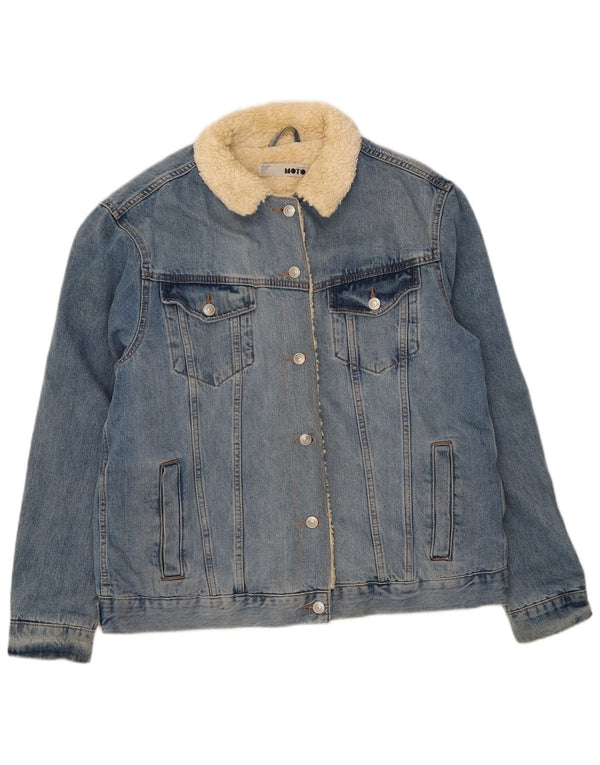 Jaqueta jeans feminina Topshop Sherpa Reino Unido 14 grande algodão azul