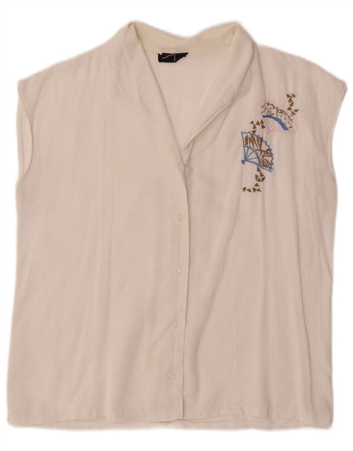 Blusa feminina sem mangas VINTAGE UK 14 médio branco