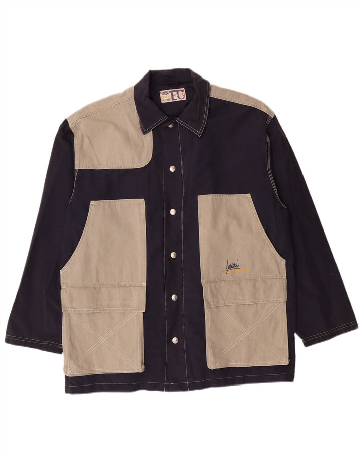 Jaqueta utilitária masculina Enrico Coveri UK 40 grande bloco colorido azul marinho