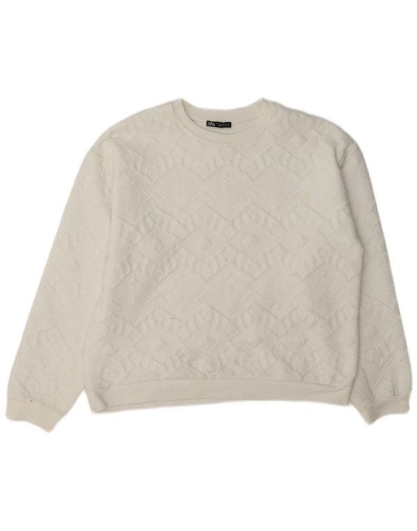 Moletom feminino Zara com ajuste relaxado Reino Unido 12 médio branco geométrico