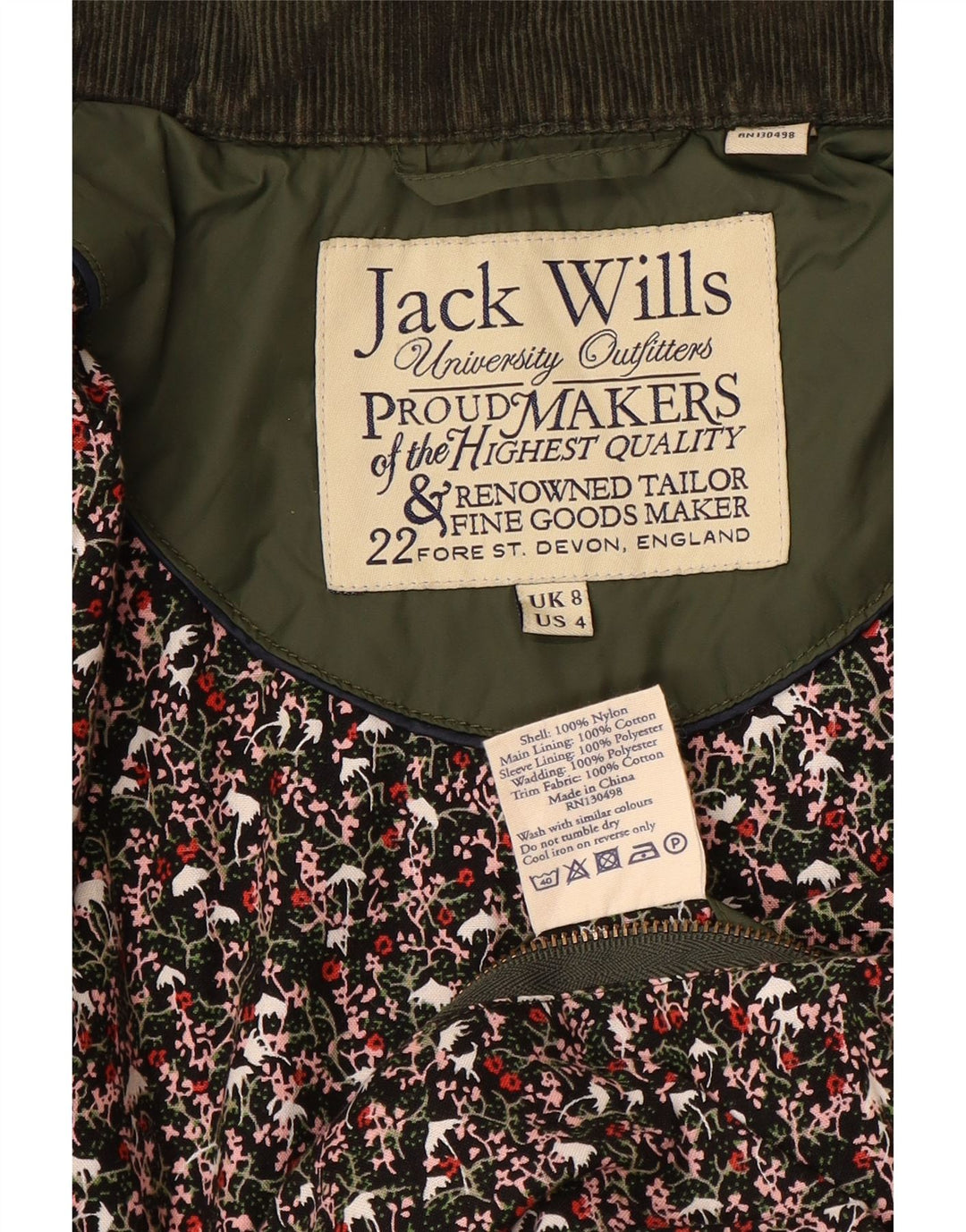 Jaqueta acolchoada feminina JACK WILLS UK 8 pequena caqui nylon