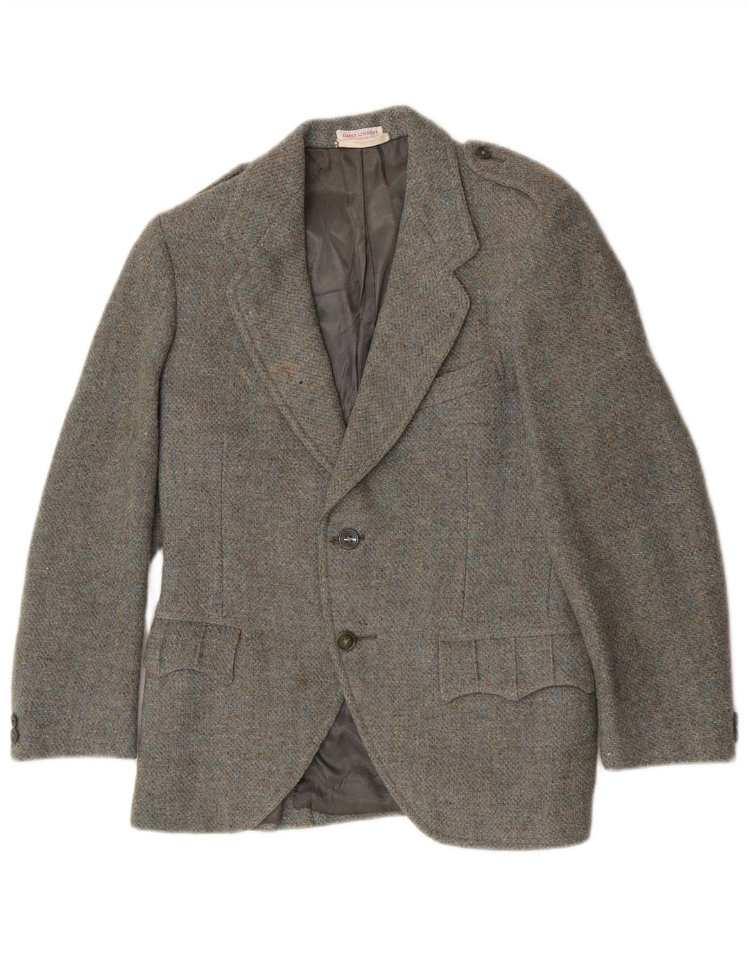 Jaqueta blazer feminina Harris Tweed militar de 2 botões Reino Unido 8 pequena lã cáqui