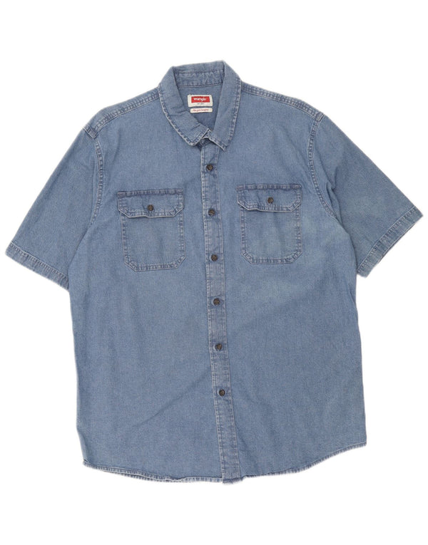 Wrangler Camisa jeans masculina de manga curta grande algodão azul