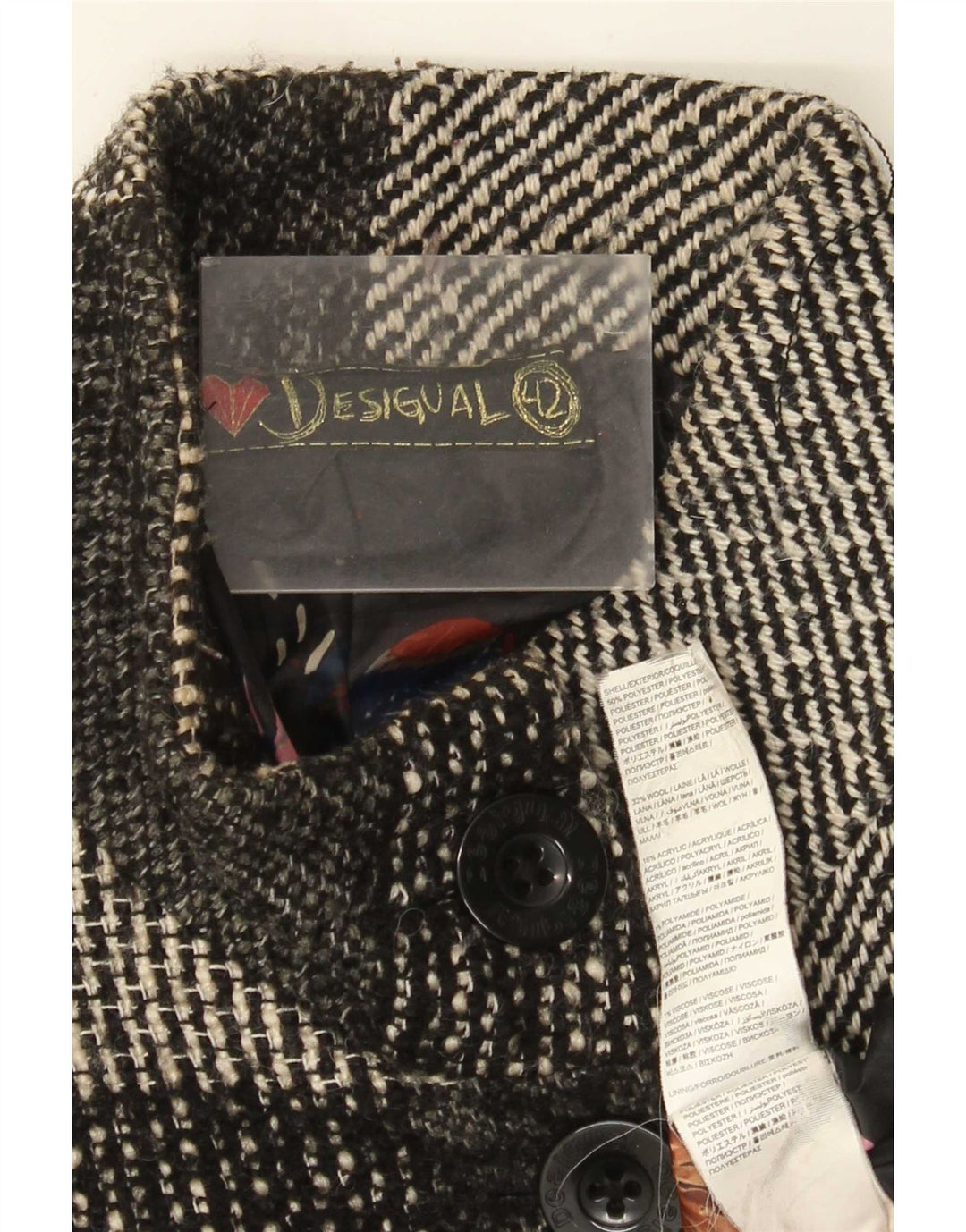 Sobretudo feminino Desigual EU 42 grande poliéster floral cinza