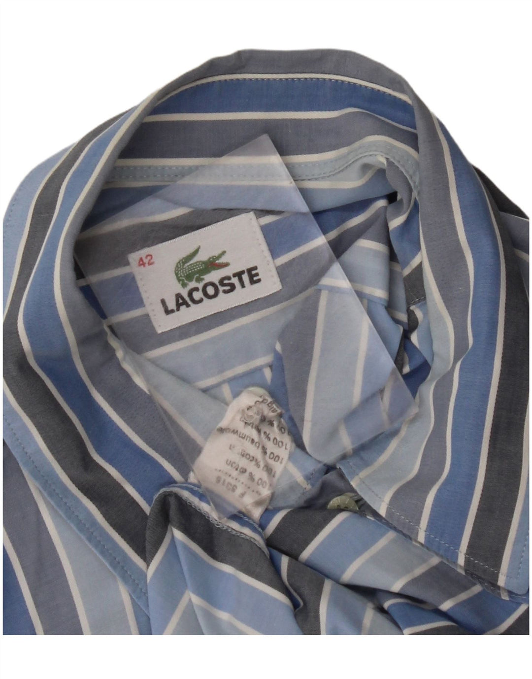 Camisa masculina LACOSTE tamanho 42 grande algodão listrado azul