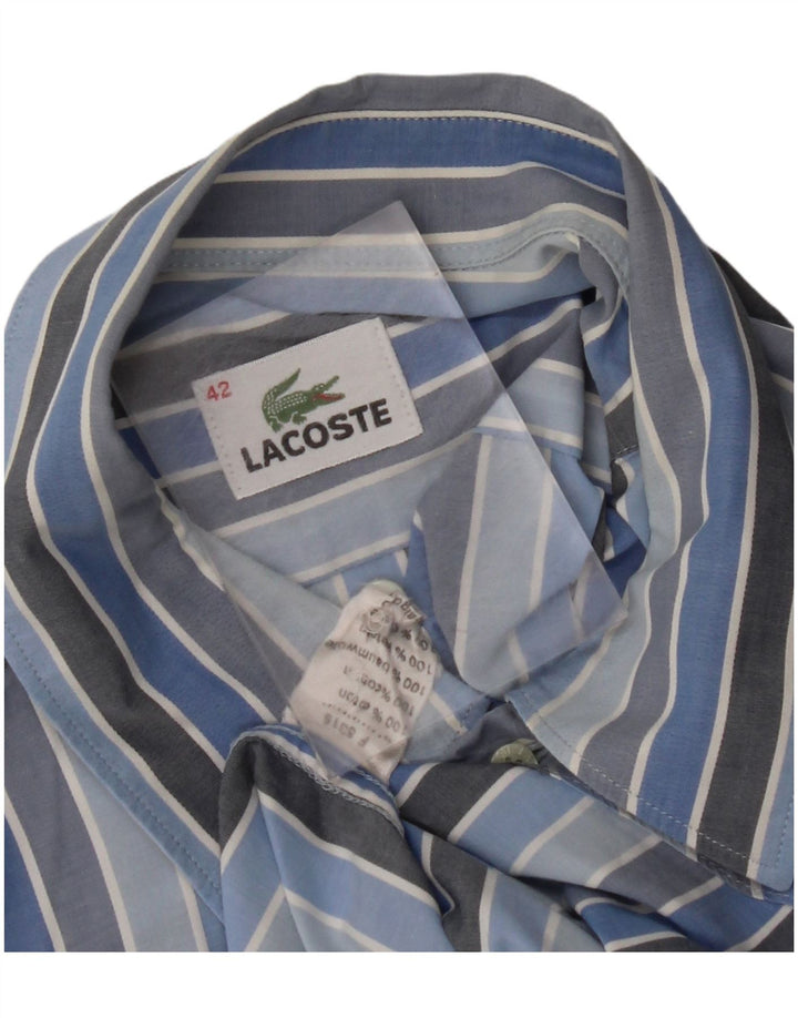 Camisa masculina LACOSTE tamanho 42 grande algodão listrado azul